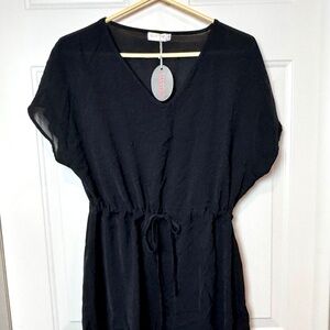 NWT Bluetime Women Swim V-Neck Coverup Flowy Short Sleeve Mini Beach Dress Small